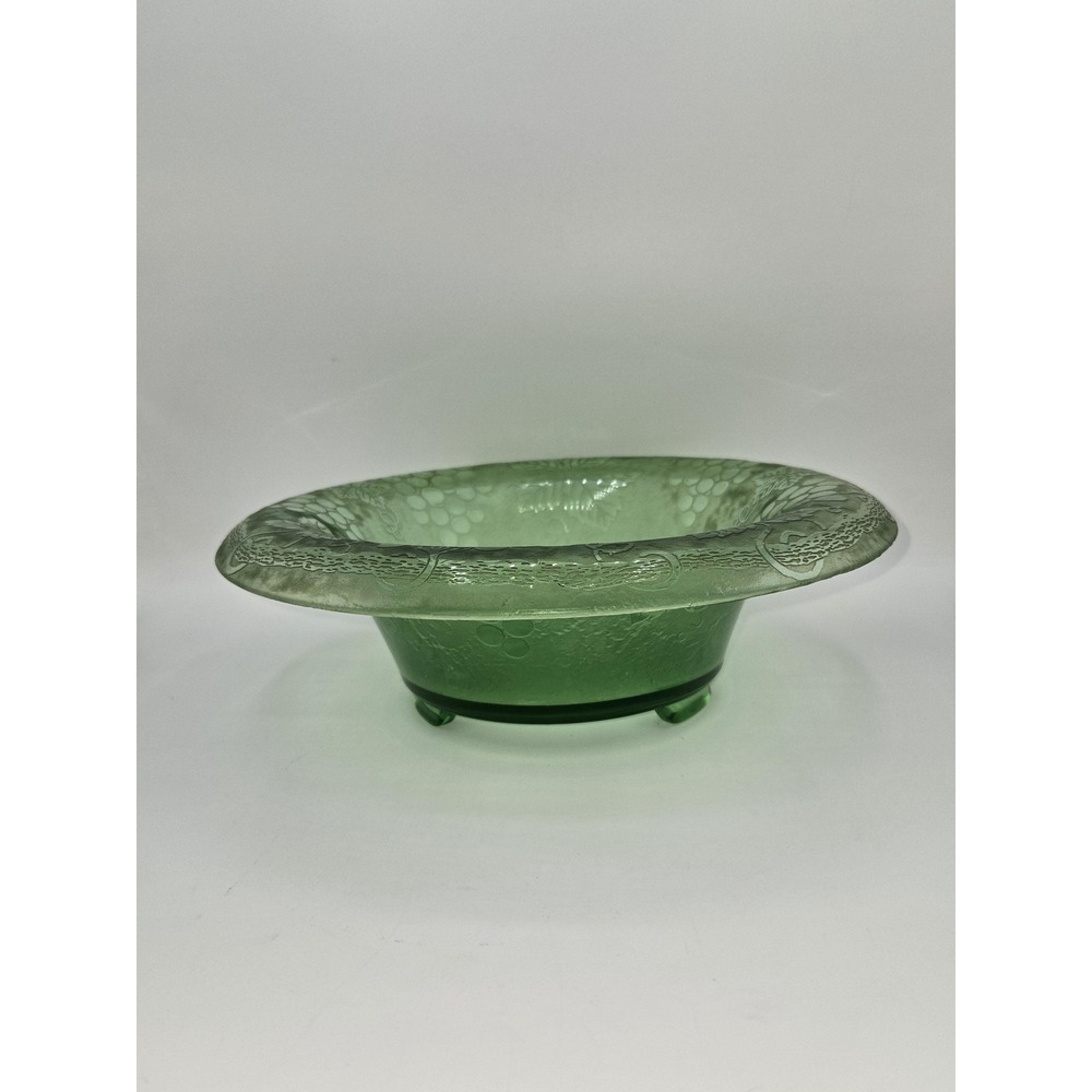 Fostoria Grape‎ Green Brocade Uranium Glass Frosted Centerpiece Bowl 11"
